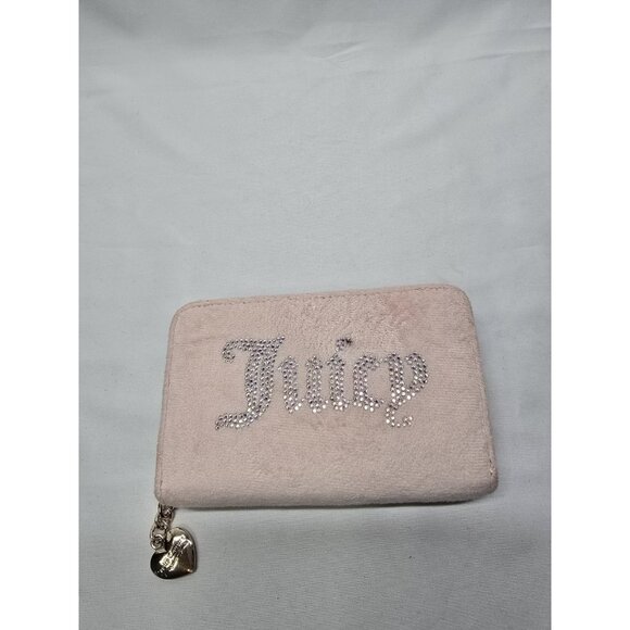 Juicy Couture Bifold Wallet Pink Velour With Gemstones-SOME FLAWS- READ INFO - Picture 1 of 12